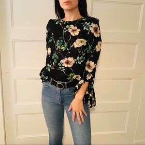 H&M | Floral Sheer Blouse w/ Bell Sleeves